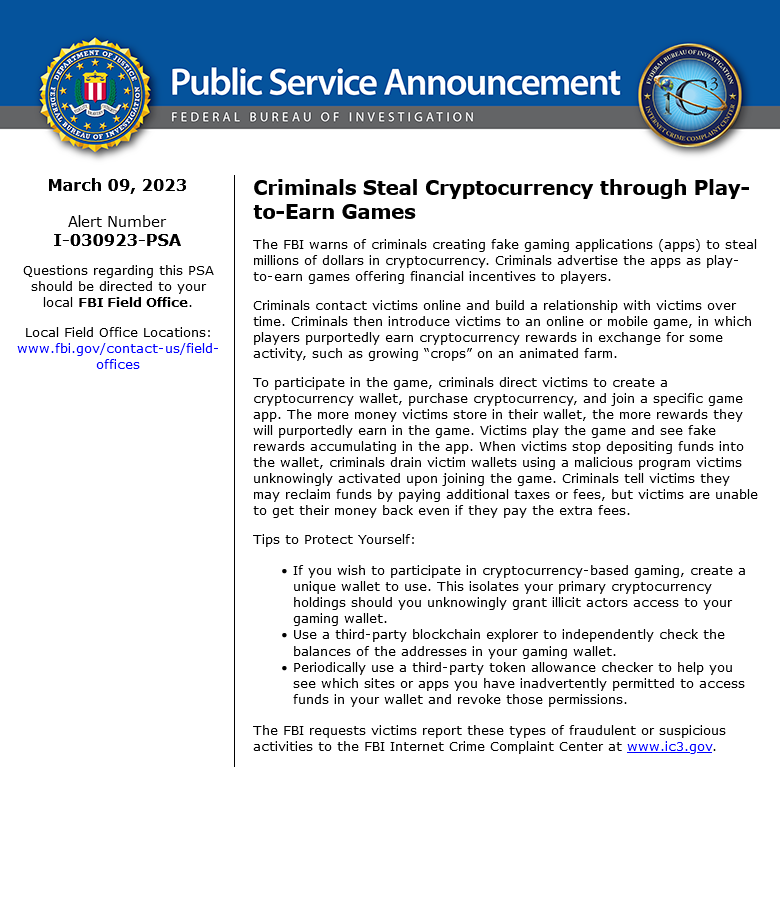FBI警告：小心虚假游戏应用盗取加密货币_2