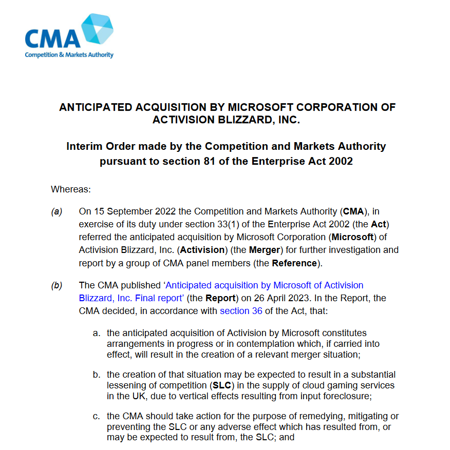 英国CMA对微软动视再增限制：互相获利前必须获得许可_1