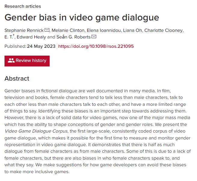游戏性别歧视研究 男性NPC台词是女性NPC的两倍_1