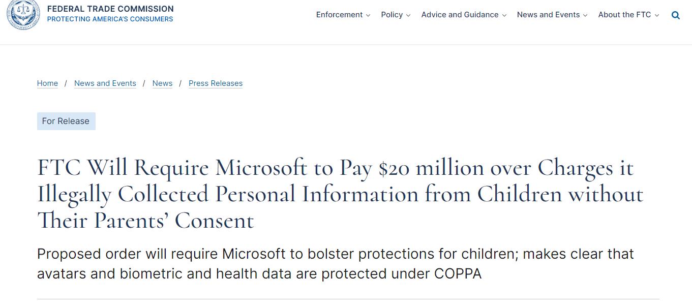 Xbox非法收集儿童信息 FTC罚没微软两千万美元_1