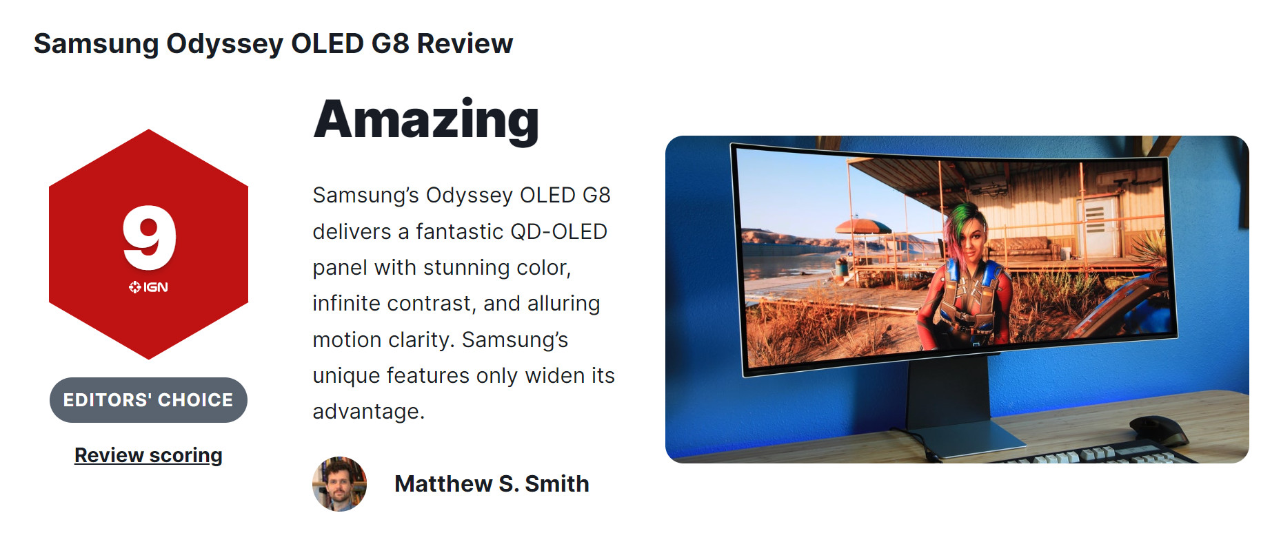 三星奥德赛OLED G8显示器获得IGN 9分评价_0