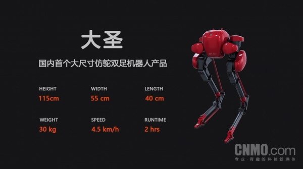 国内首款大尺寸仿鸵双足机器人“大圣”亮相 披红色战袍_1
