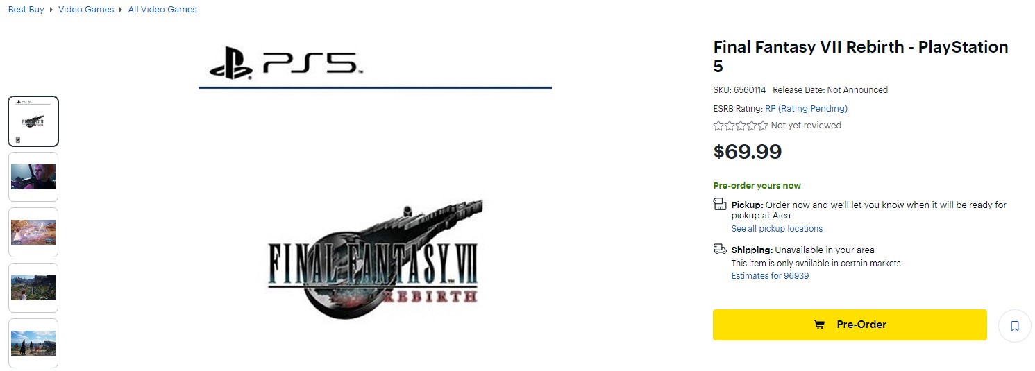 最终幻想7：重生上架百思买开启预售 售70美元_0