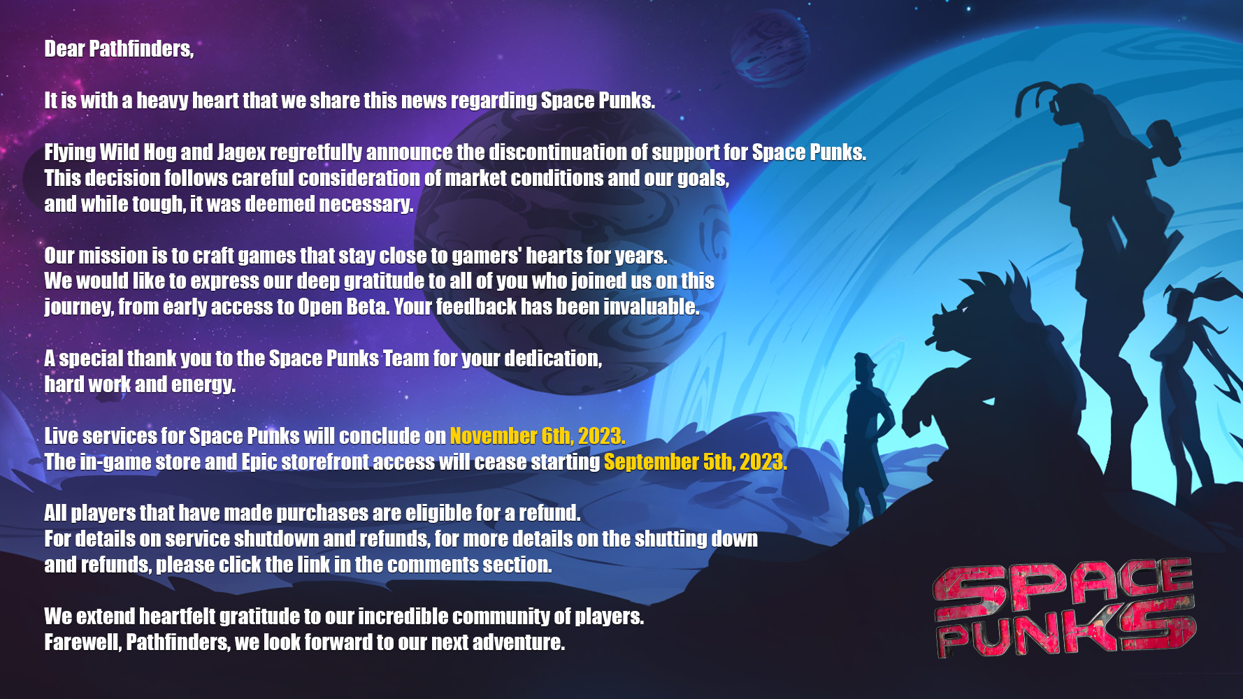 多人合作动作RPG太空朋克官方宣布11月6日停止服务_1