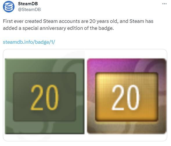 Steam上线20年 V社为原始粉添加20周年徽章_0