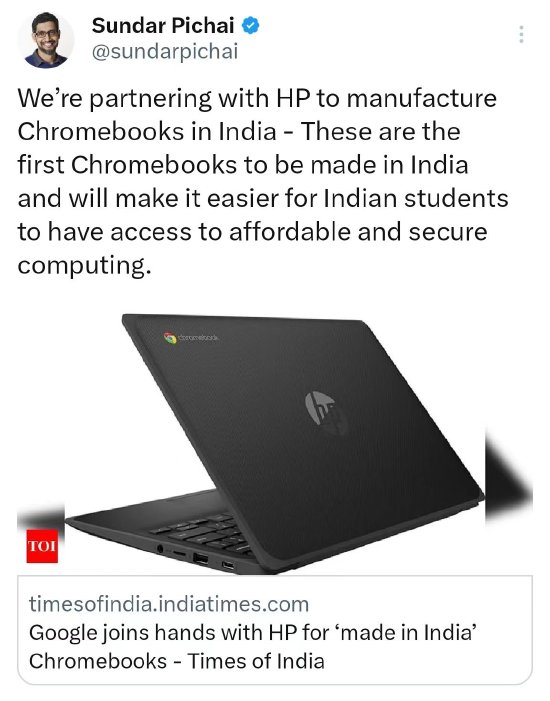 谷歌将首次在印度制造笔记本电脑 与惠普合作_0